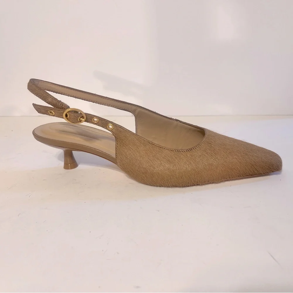 NWOT $116 Antonio Melani Camel Bovine Hair Leather Slingback Pumps - Picture 7 of 7